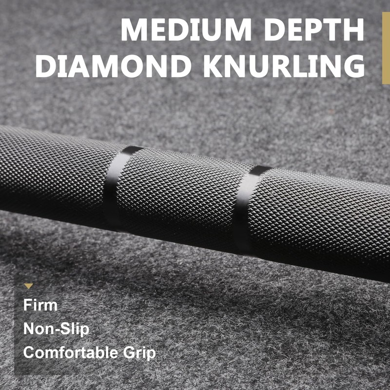 LIONSCOOL 7ft Olympic Barbell Black E-Coating 1500LBS No Center Knurl Weight Bar gallery