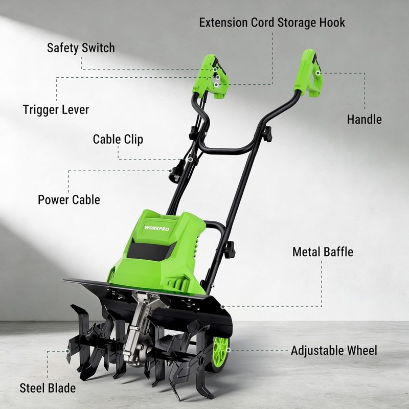 WORKPRO 12.5Amp Electric Corded Tiller Electric Tiller Cultivator 16" W x 8.7" D gallery