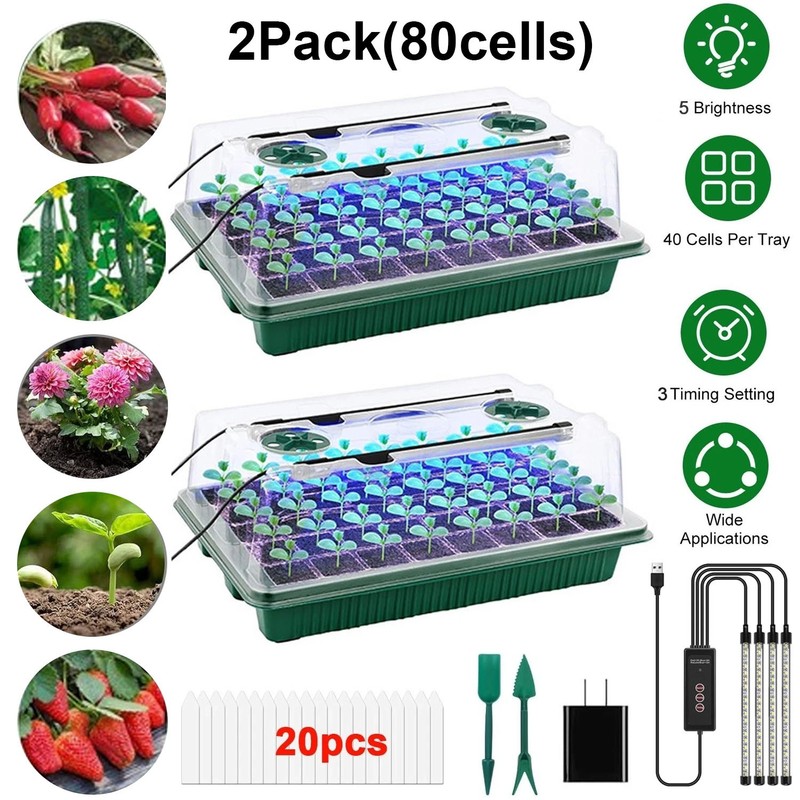 Seed Starter Tray with Grow Light, 2 Packs 80 Cells Seed Starting Kit gallery