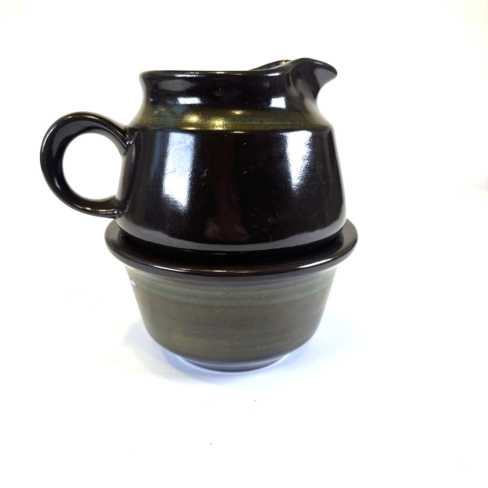 Handmade Studio Vase Pottery Creamer & Sugar Set Stacking Moss Green Espresso gallery
