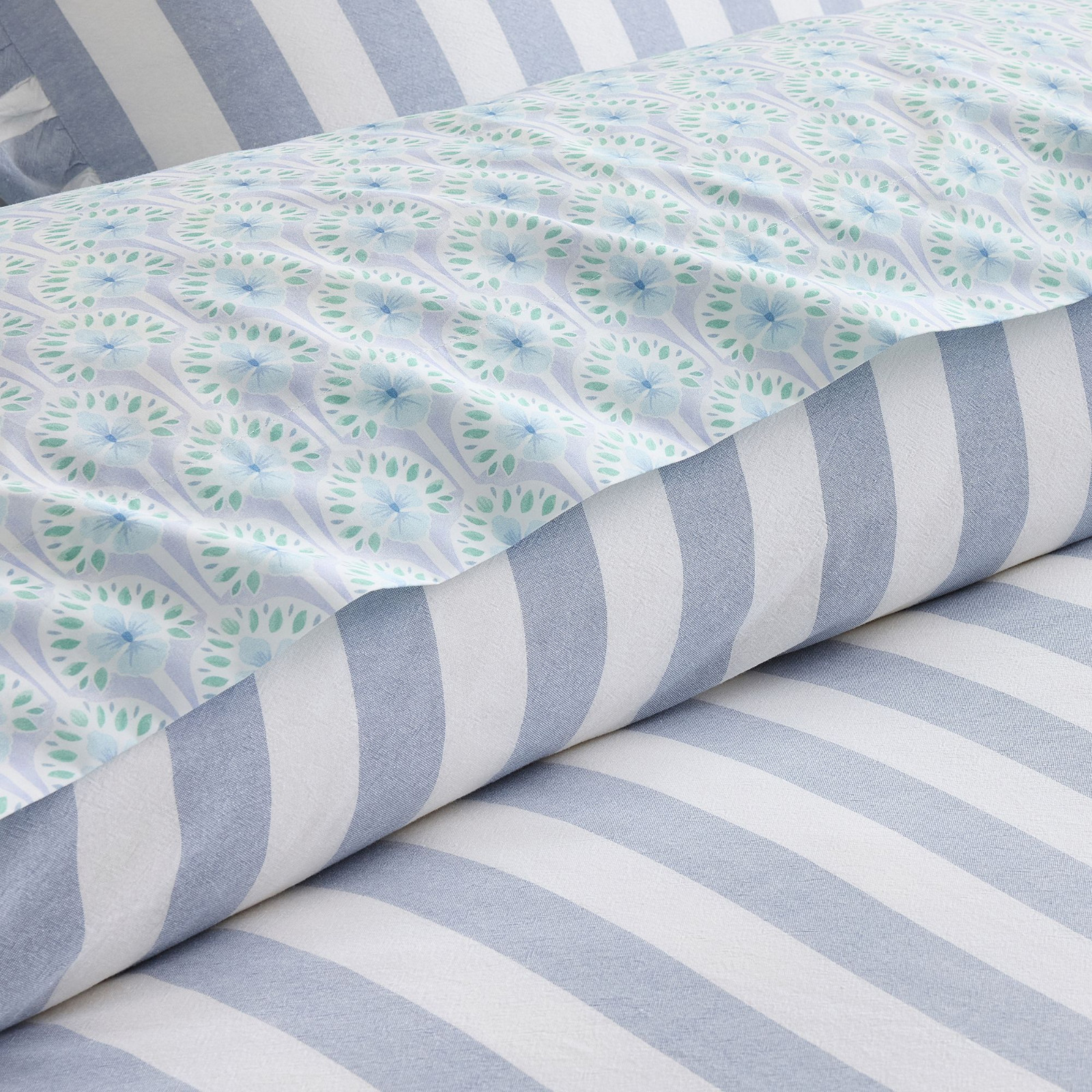 Potterybarn Cabana Stripe Ruffle Duvet Cover Blue F/Q + 2 Standard Shams gallery
