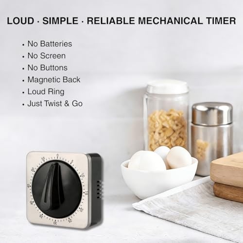 Mechanical Kitchen Timer Magnetic with Loud Alarm, 60-Minute Manual Wind Up gallery