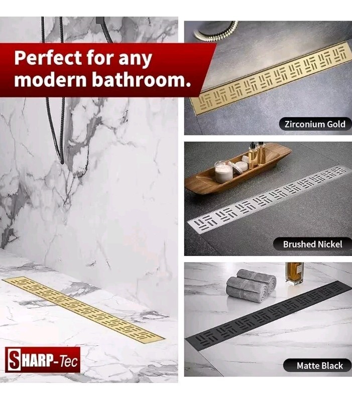 Sharp-tec 32 inch Linear Shower Drain Bathroom 092 Stainless Steel Gold gallery