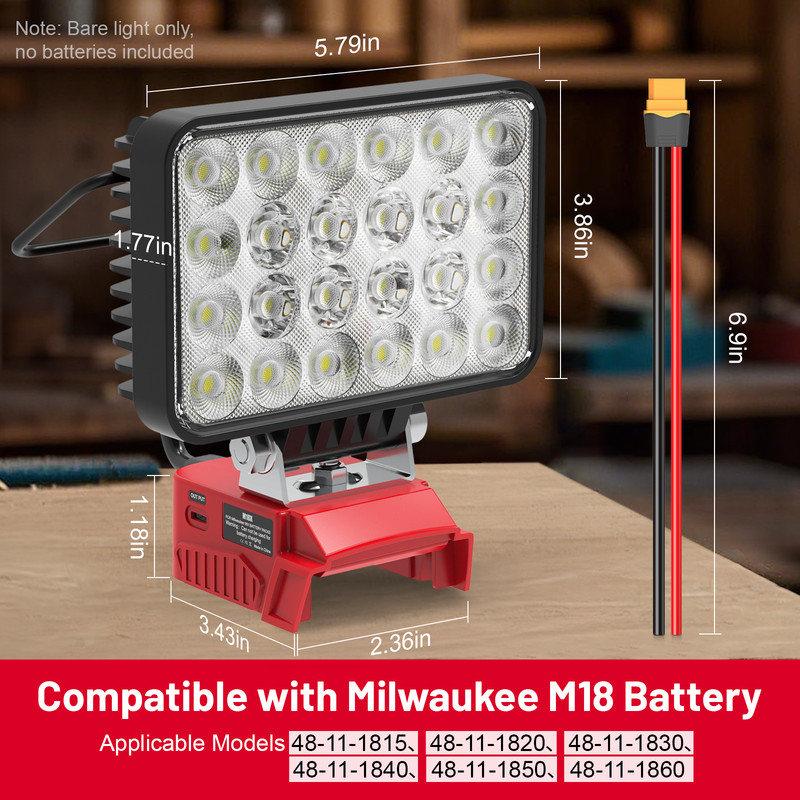7200LM 72W LED Work Light Compatible with Milwaukee 18V Battery Flashlight USB gallery