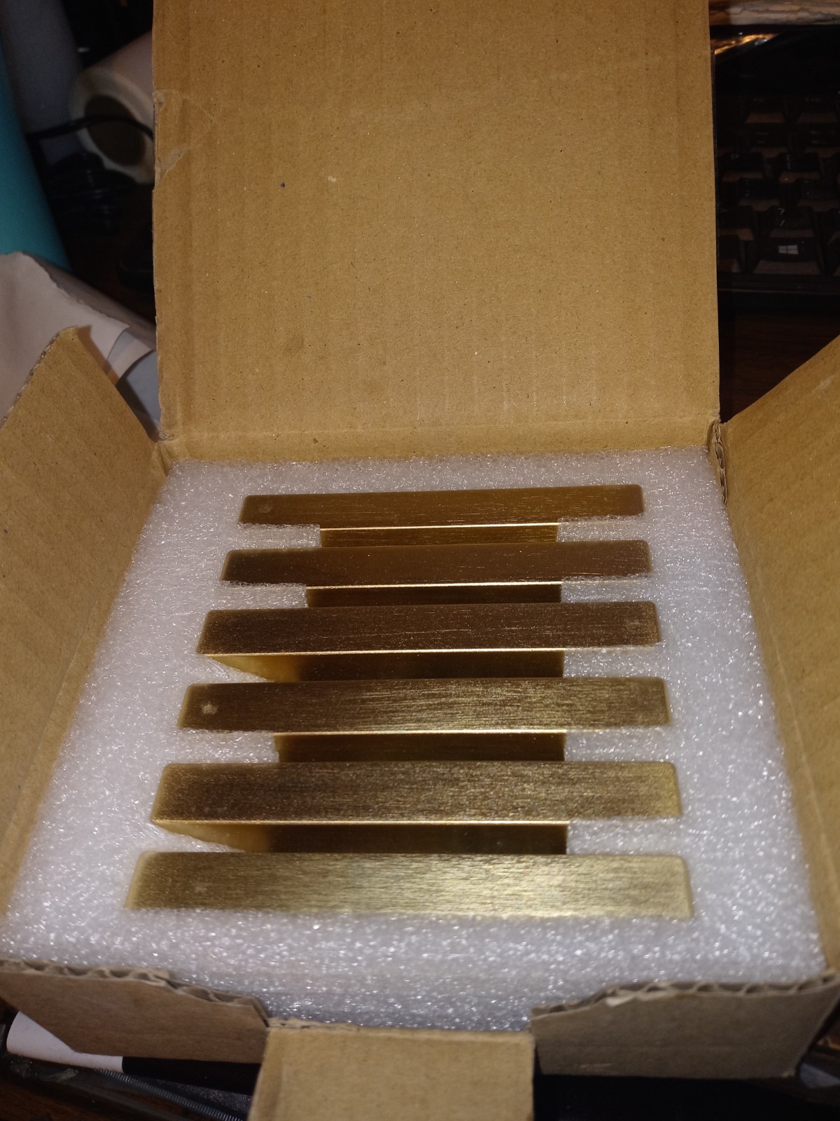 6 Pack- Origin 21 76mm Center to Center Brushed brass Square Handle Pulls gallery