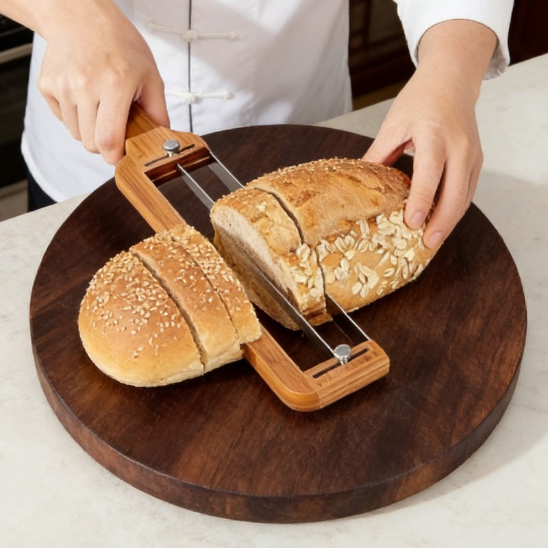 Manual Adjustable Bread Knife Bamboo Bread Knife With Stainless Steel Blade gallery