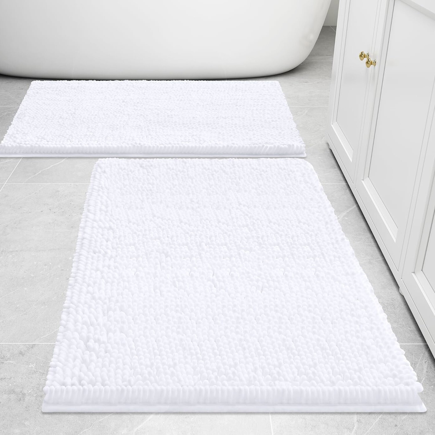 2 Piece Set Soft Cozy Plush Chenille Bath Mat Highly Absorbent Bathroom Rug gallery