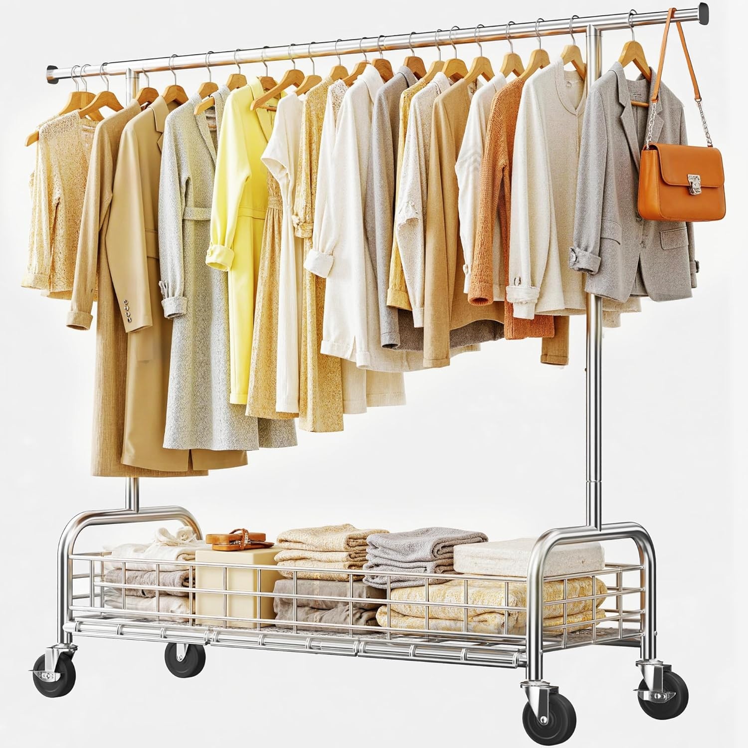 Heavy Duty Clothes Rack 485 LBS, Storage Basket with Sturdy Wheels, Clothing gallery