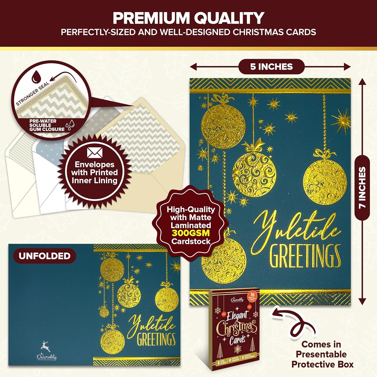 Decorably 16 Pack Gold Foil Embossed 5x7in Merry Christmas Cards with Envelopes gallery