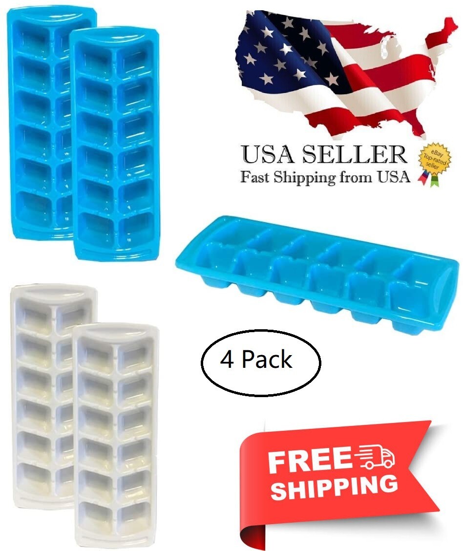 4-Pack Stackable Ice Cube Trays BPA Free 12 Cubes Each White & Blue Multi-Use gallery
