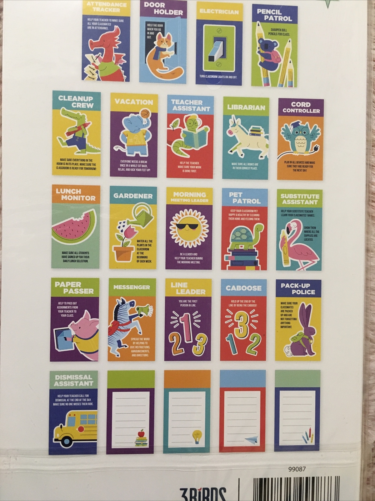 Classroom Class Job Cards 3 Bird Design 24 Pieces 5 x 9 inches Teacher Supply Co gallery