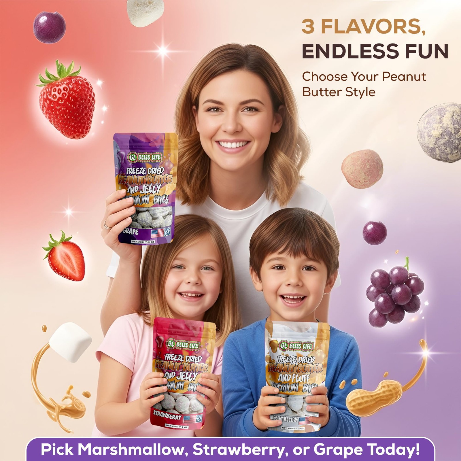 3 Count Bundle Of Premium PB&J Bites - Strawberry, Grape, and Marshmallow Pea... gallery