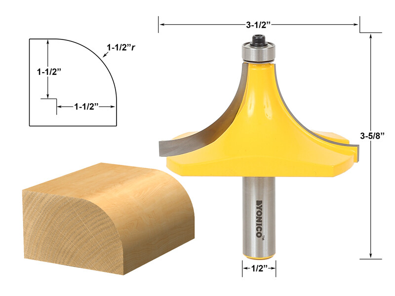 1-1/2" Radius Round Over Edge Forming Router Bit - 1/2" Shank - Yonico 13171 gallery