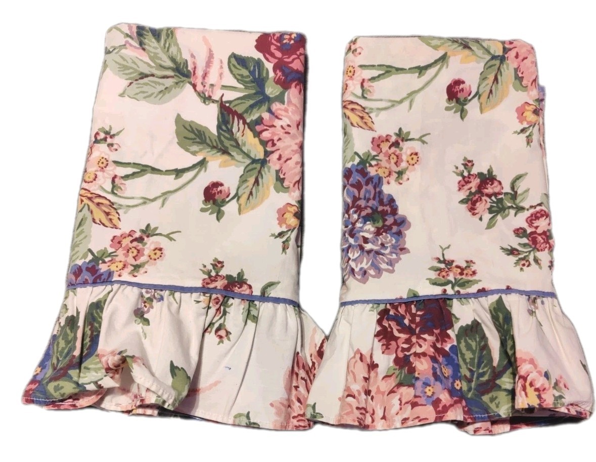(2) Wamsutta Supercale Pillow Case King Size Floral Ruffled Made In USA gallery