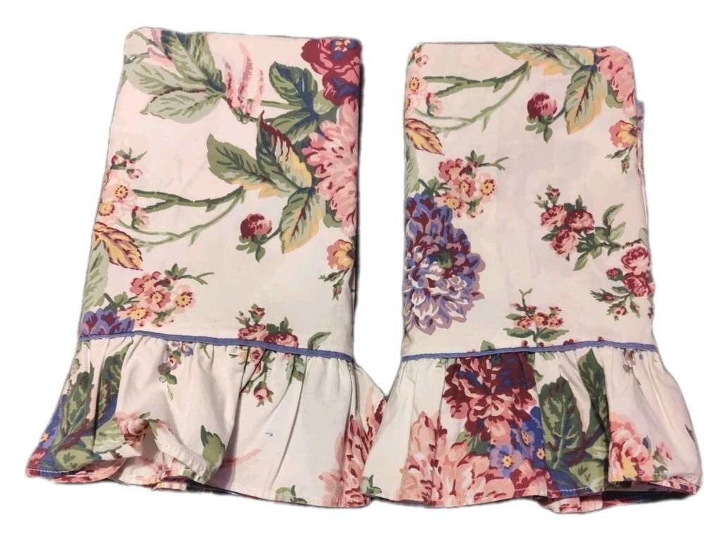 (2) Wamsutta Supercale Pillow Case King Size Floral Ruffled Made In USA