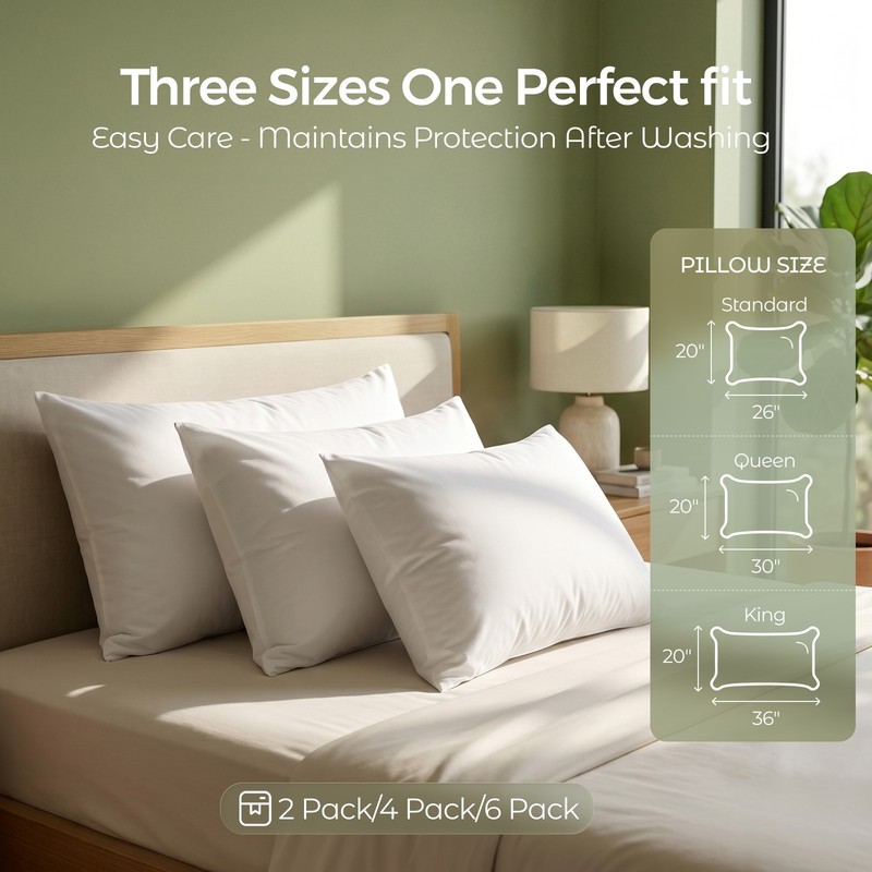 Microban Cotton Pillow Protector Dust Mite Proof, OEKO-TEX, Zippered, 2/4/6 Pack gallery