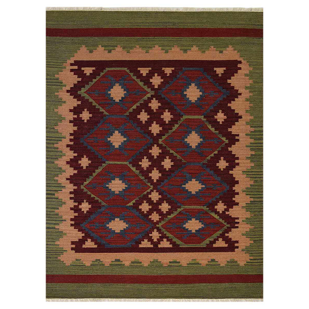 Hand Woven Flat Weave Kilim Wool Area Rug Contemporary Burgundy Olive BBHD00121 gallery
