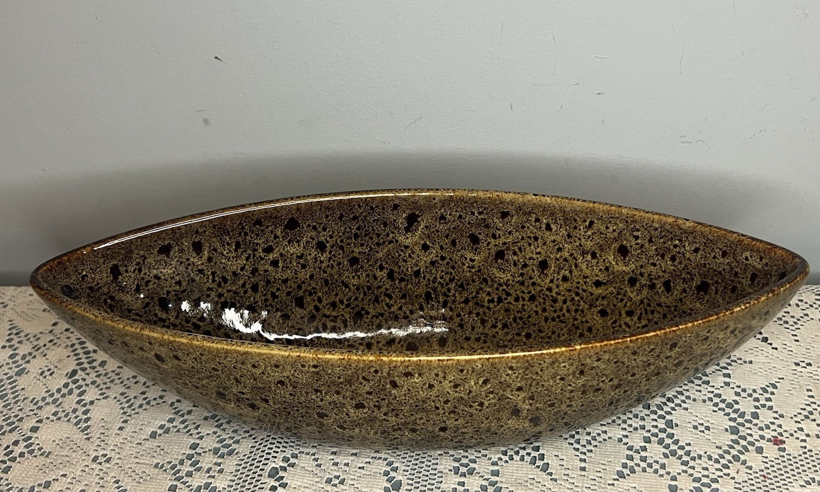 Elegant Expressions~Hosley Ceramic Boat Shape Bowl Brown Earth Tone Glaze14”- Y3 gallery