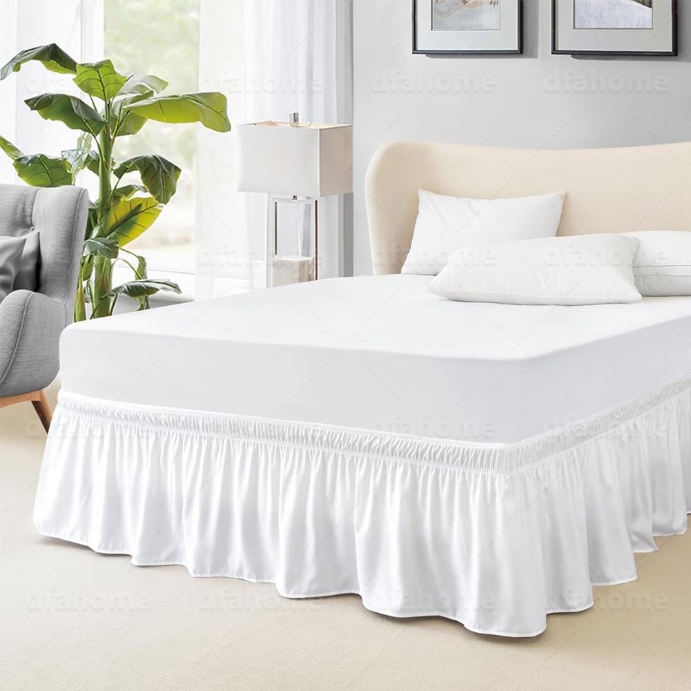 Bed Dust Ruffle Skirt Queen King Twin Full Easy Wrap Around Elastic Bedskirt 15" gallery