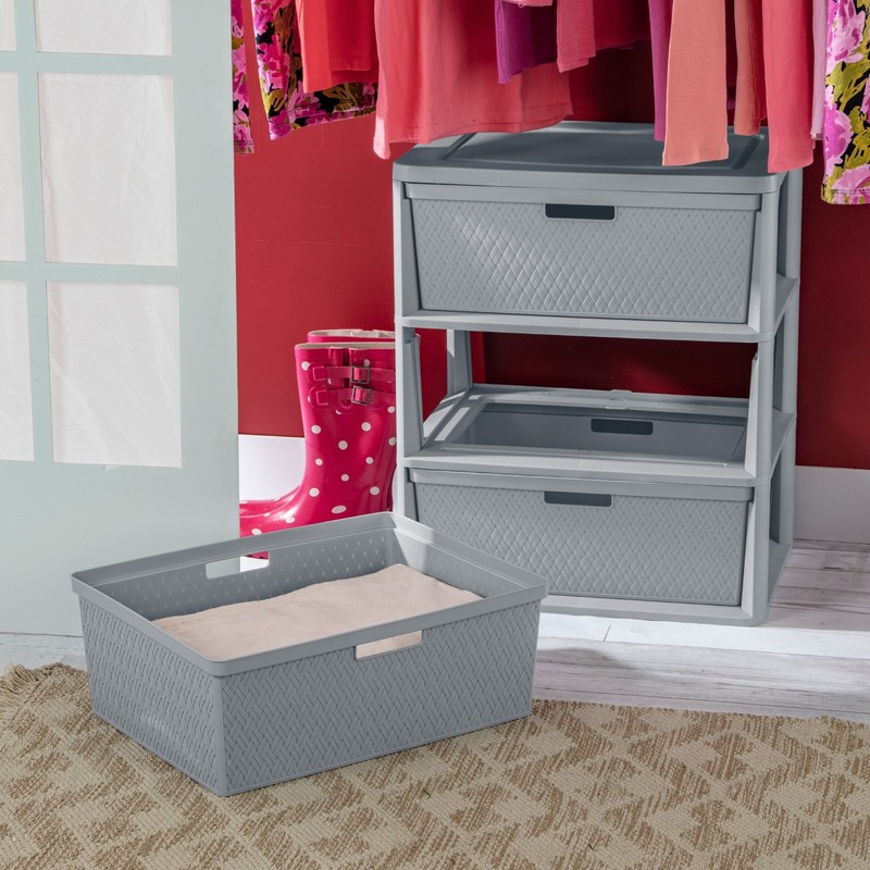 Sterilite Wide 3 Drawer Tower Organizer, Plastic Storage with Bins Gray - 2 Pack gallery