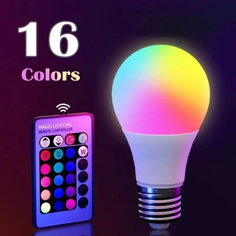 RGB LED Light Bulb E27 16 Color Dimmable Lamp with 24 Key Remote 220V 8W gallery