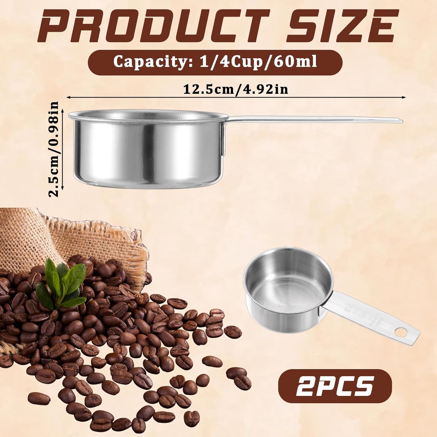 2 Pcs 1/4 Cup Stainless Steel Measuring Cup,60 ml 2 oz Stainless Steel Measuring gallery