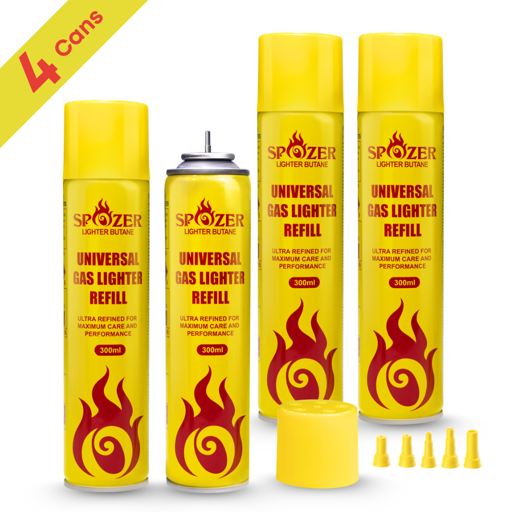 Spozer Refined Butane Lighter Gas Fuel Refill 300ML 10.14 oZ Canisters 4 Cans gallery