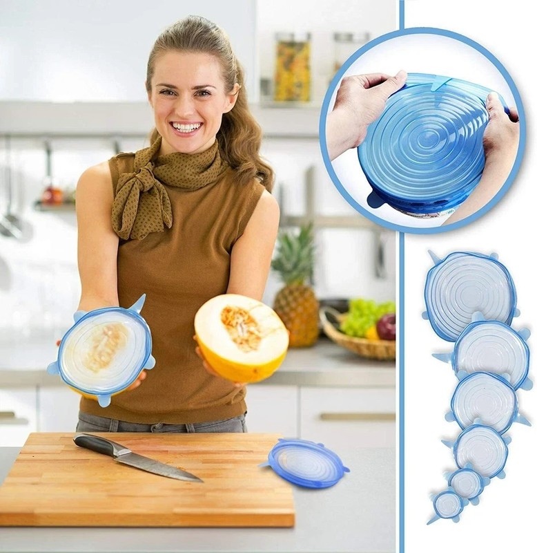 6Pcs Stretch Silicone Lids Bowl Reusable Kitchen Food Storage Wrap Sealing Cover gallery