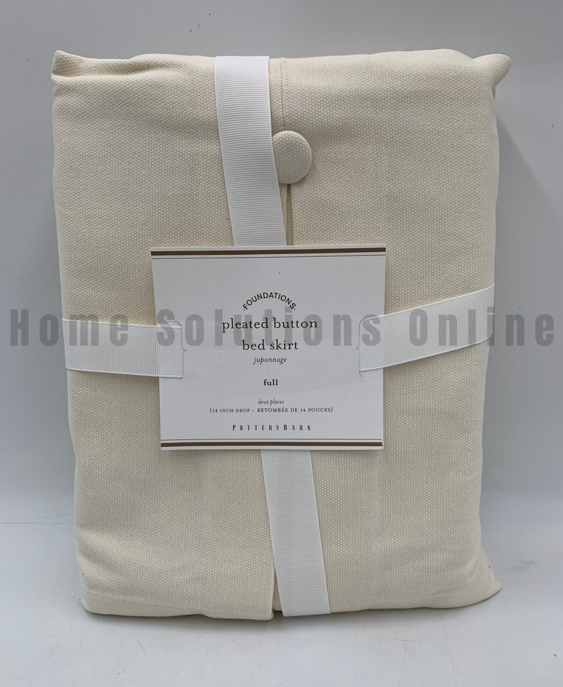 Pottery Barn Pleated Button Cotton Bed Skirt Full Natural Ivory 14" Drop #N406