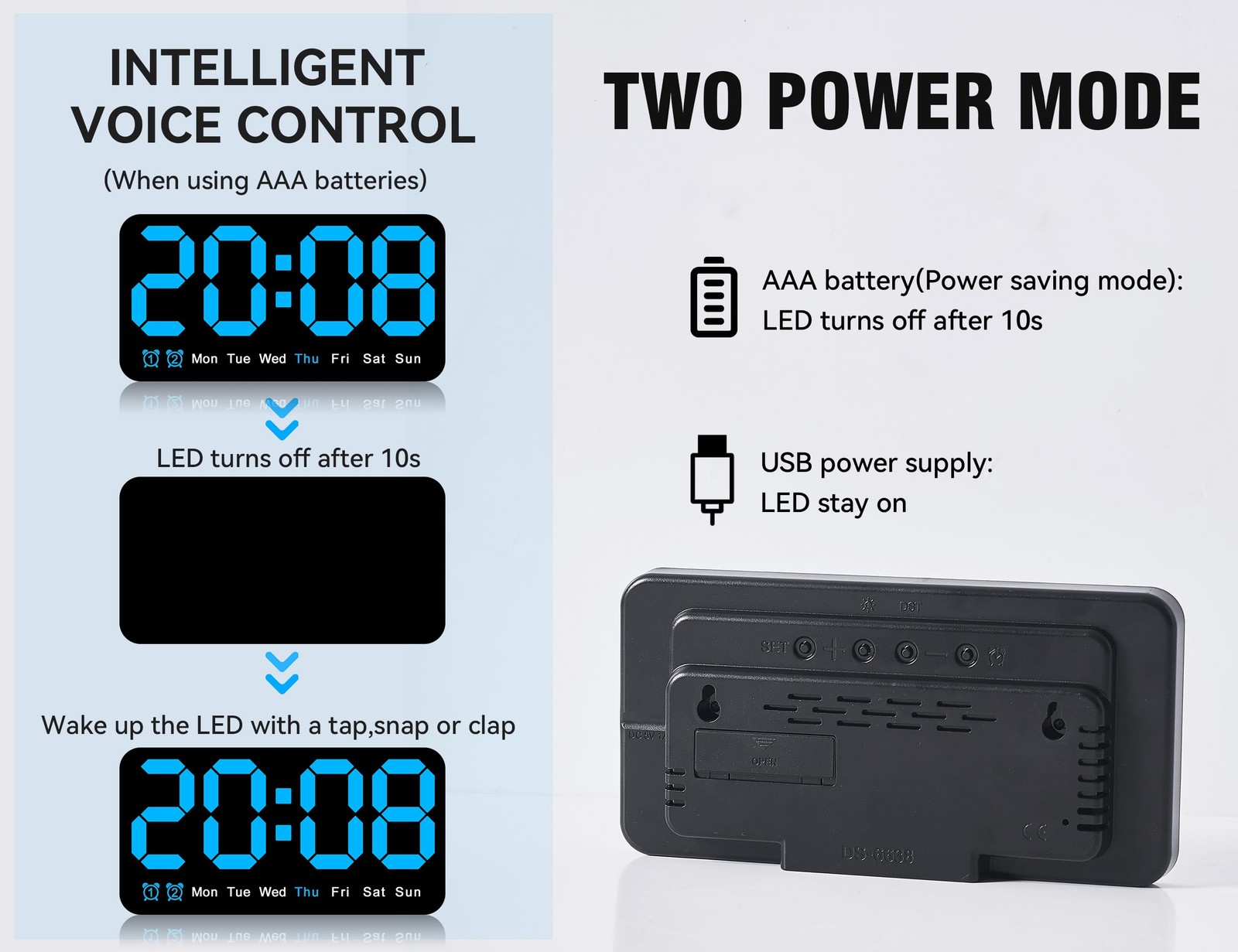 9.5 Inch Large Digital Wall Clock LED Display Auto DST Dual Alarm Snooze Blue gallery