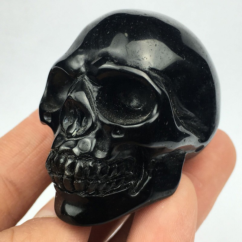 2" Natural Halloween Quartz Crystal Skull Carved Obsidian Amethyst Malachite 1pc gallery