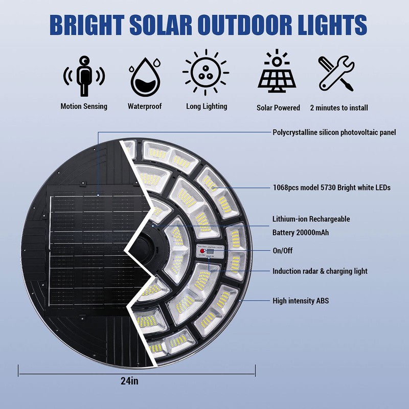 360° Round Solar Lights Bright 1068LED Flood Light Dusk to Dawn PIR Sensing Lamp gallery