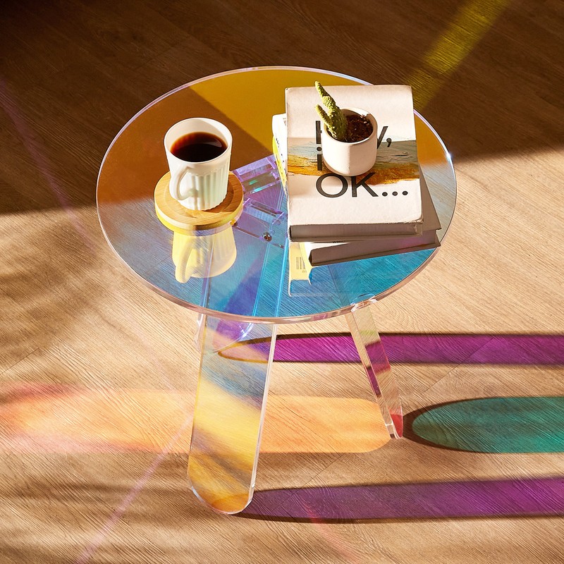 VEVOR Round Iridescent Side Table Clear Rainbow Acrylic End Tabl Living Room gallery