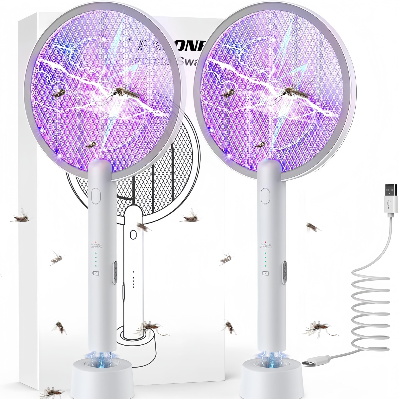 Electric Fly Swatter 4000V Bug Zapper Racket 2 in 1 Fly Swatter Rechargeable gallery