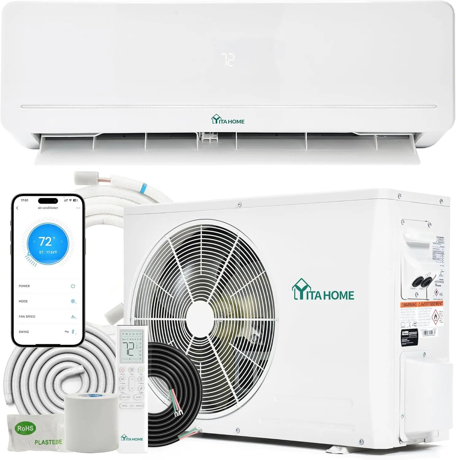 18000 BTU Mini Split AC Heat Pump 20 SEER2 230V Inverter WiFi Alexa 1250 Sq. Ft gallery