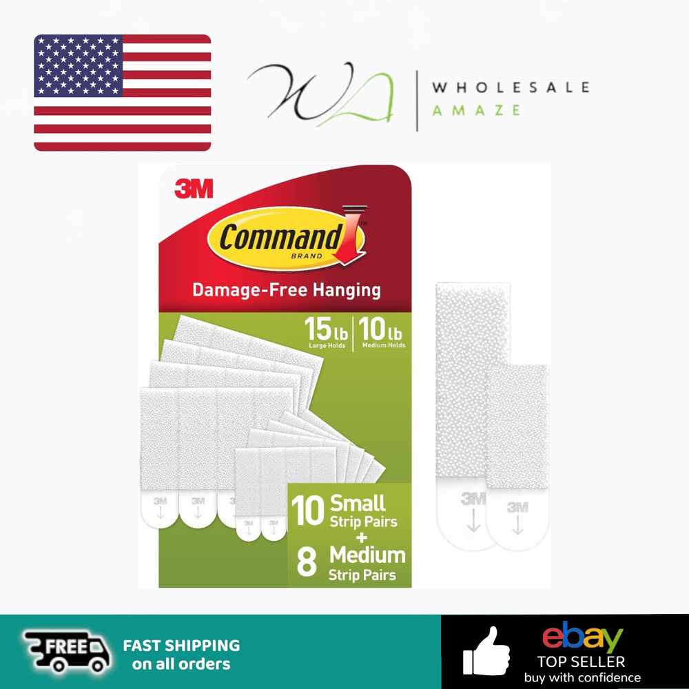 Command 10 lb & 5 lb Medium and Small Picture Hanging Strips 18 Assorted Pairs