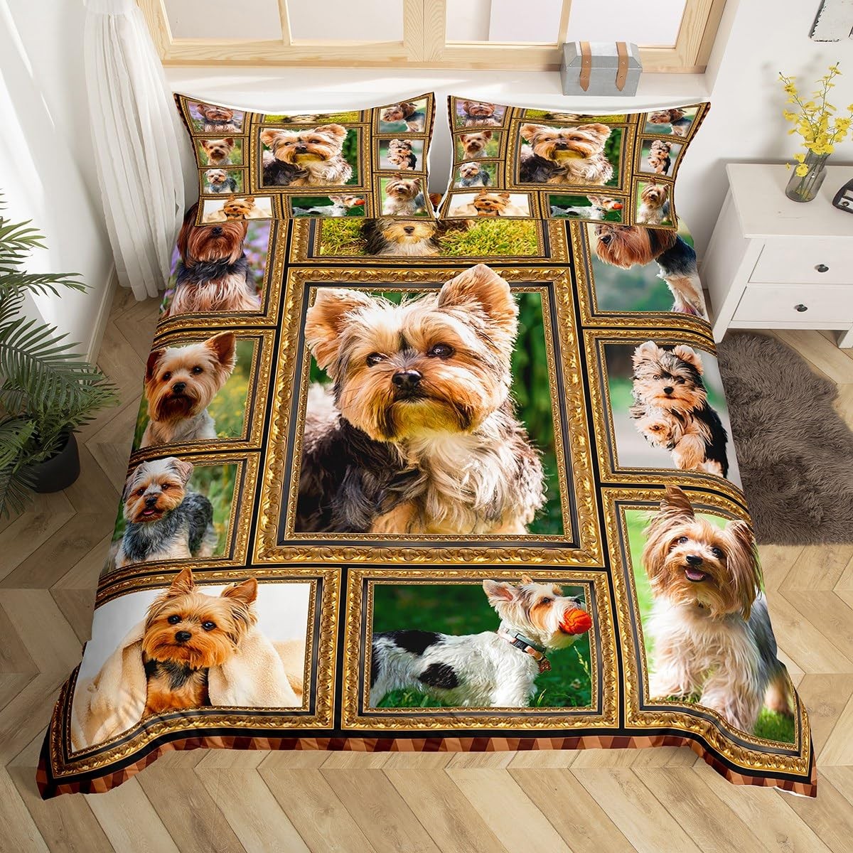 Yorkshire Terrier Bedding Set King Size Cute Dog Puppy Comforter Cover for Te... gallery