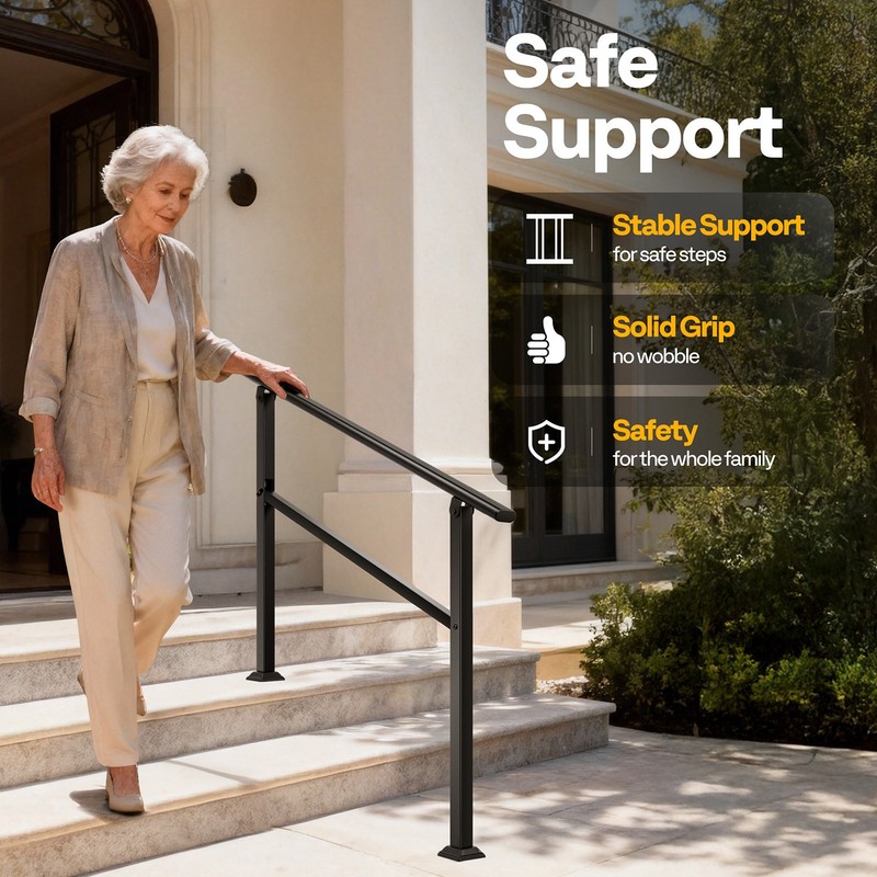 2Pack 3 Step HandRails for Outdoor Steps Galvanized Steel Railing for Porch Deck gallery