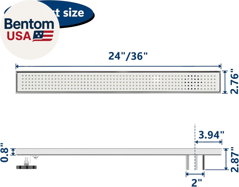 24-Inch Offset Side Outlet Linear Shower Drain with Quadrato Pattern Grate Cover gallery