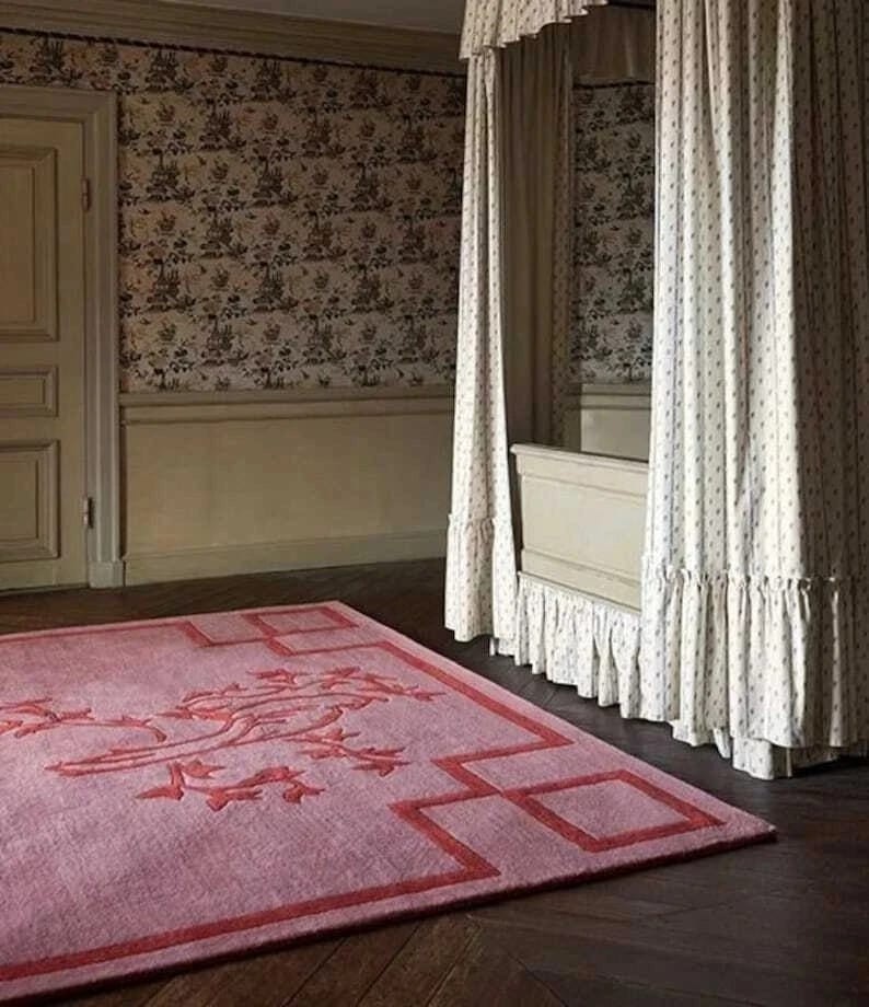 Hand-Tufted Wool Rug Pink Floral Design Modern Carpet, 5x8, 6x9, 8x10, 9x12 gallery