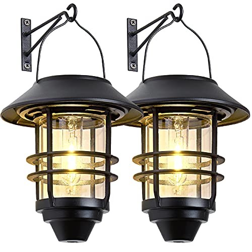 Solar Lantern Outdoor Lights, Hanging Waterproof Lantern Lights with Wall Black gallery