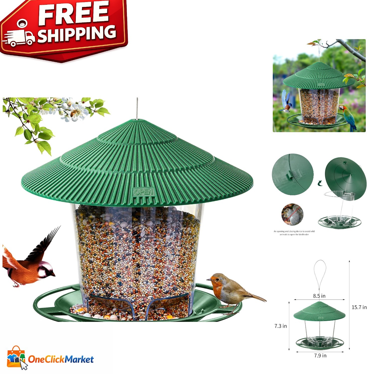 Large Capacity Outdoor Hanging Bird Feeder - Squirrel Proof, Easy Clean Design gallery
