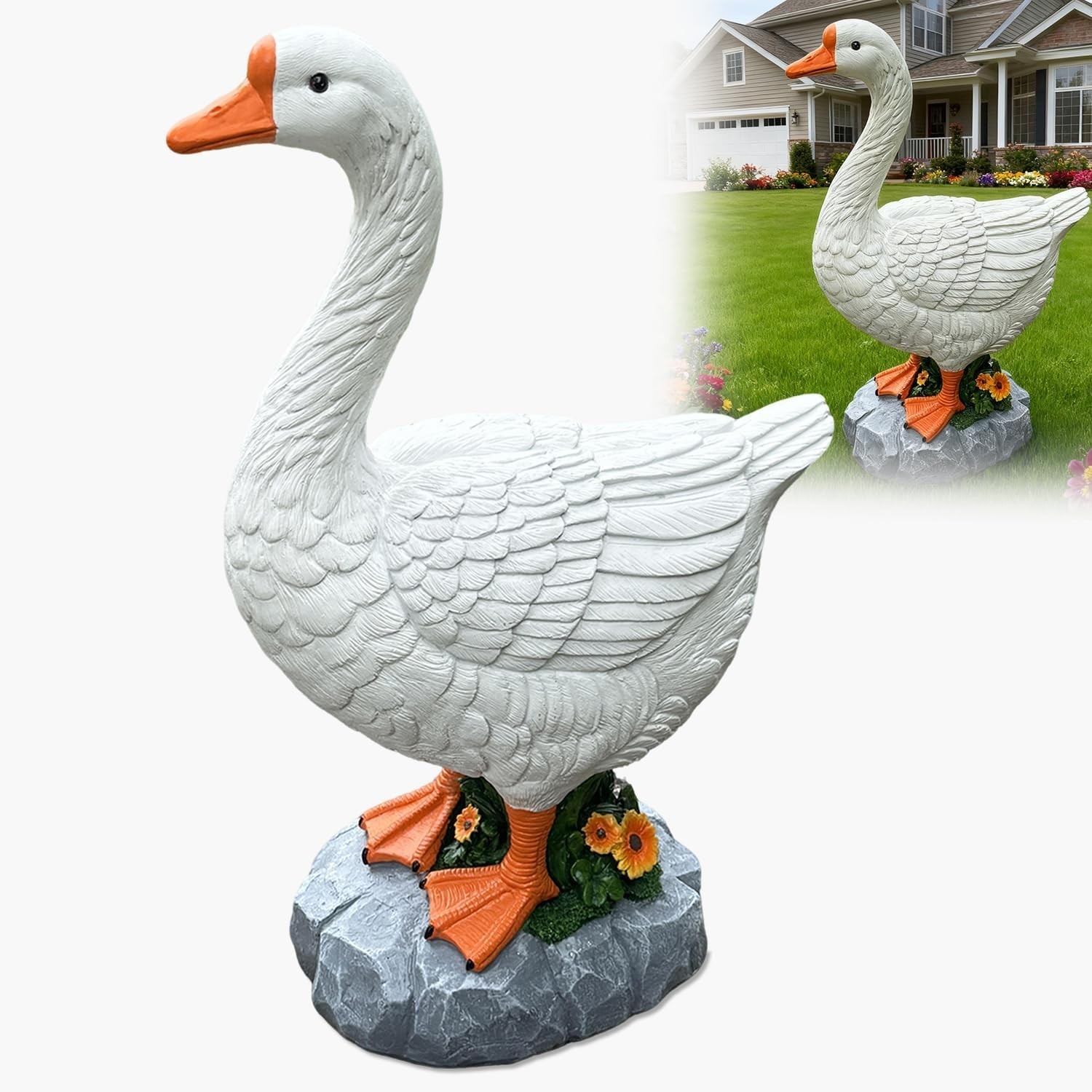 Large White Porch Goose Statue 20 Inch Resin Garden Lawn Yard Duck Figurine Gift gallery
