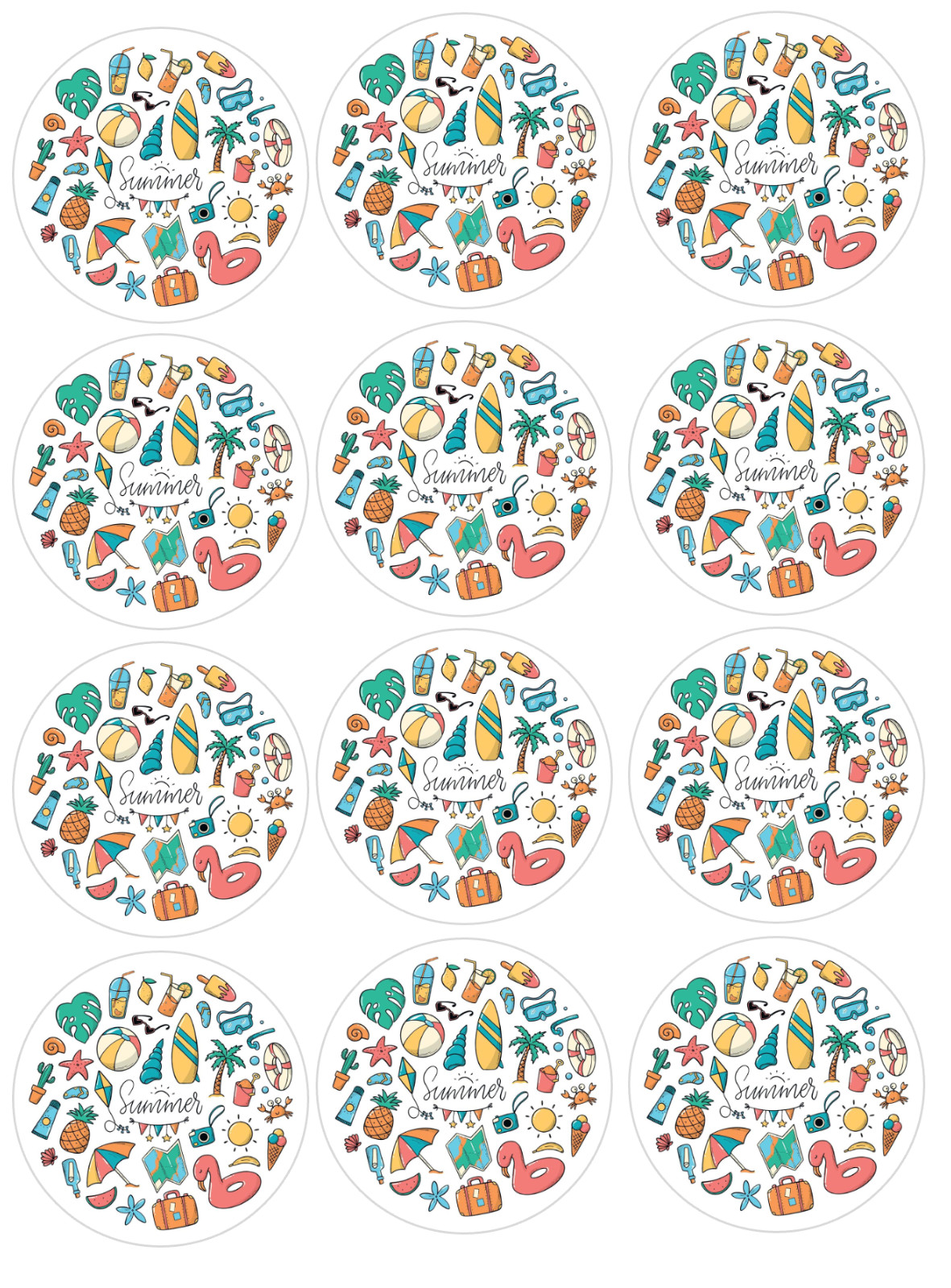 12 count Summer Time, edible Image rounds, Wafer paper, pre cut gallery