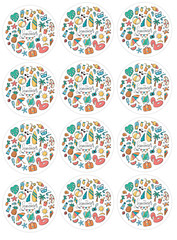 12 count Summer Time, edible Image rounds, Wafer paper, pre cut
