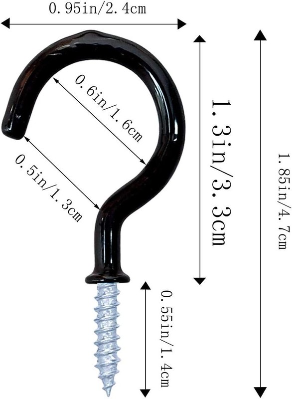 12 Pack Vinyl Coated Ceiling Hooks,Screw-in Mug 1-1/4 Inch, Black gallery