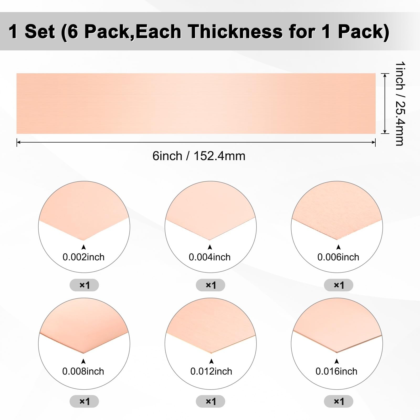 1-Set Copper Shim Strip, Metal Sheet Stock Assortment 6 Length x 1 Width, 0.0... gallery