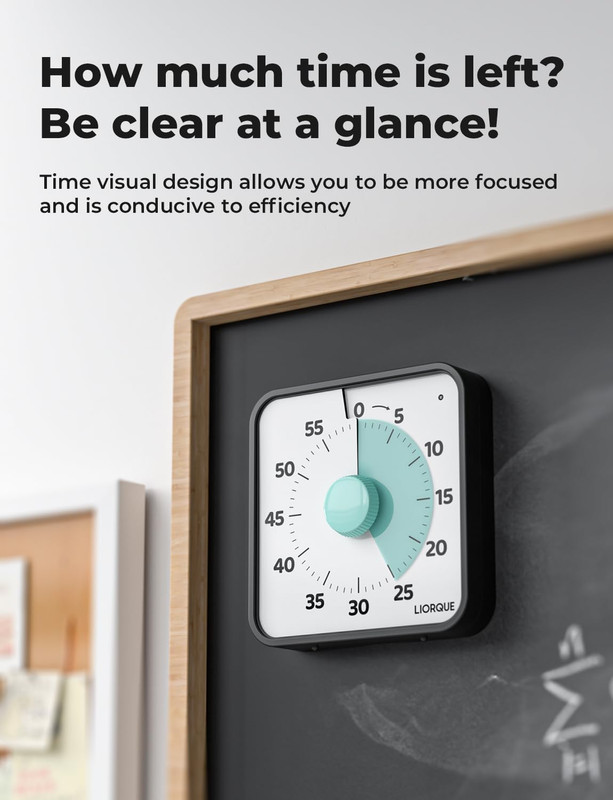 LIORQUE 60 Minute Visual Timer for Kids and Adults, Non-Ticking 7.5 Inch Large V gallery