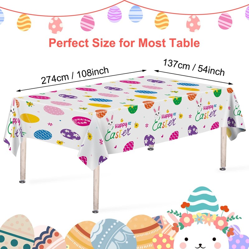 3 Pcs Easter Tablecloth-Happy Easter Bunny Table Cover, Disposable Plastic Re... gallery