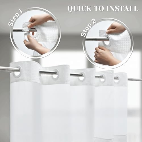 No Hook Shower Curtain with Snap in Liner Set 71"W x 74"L (Pack of 1) White gallery